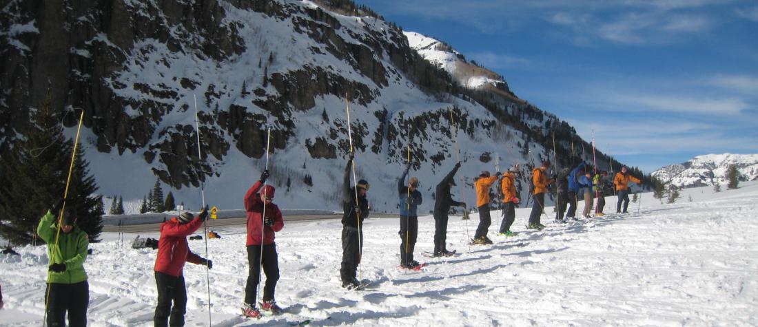 Rescue drill with avalanche probe